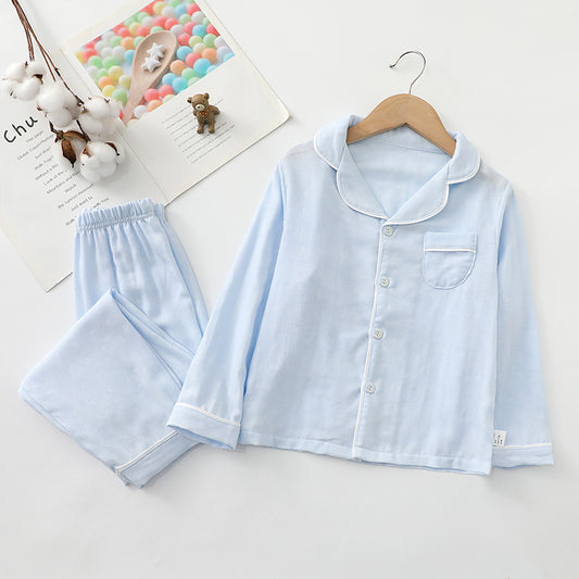 Blue Kids Cotton Gauze Pajama Set