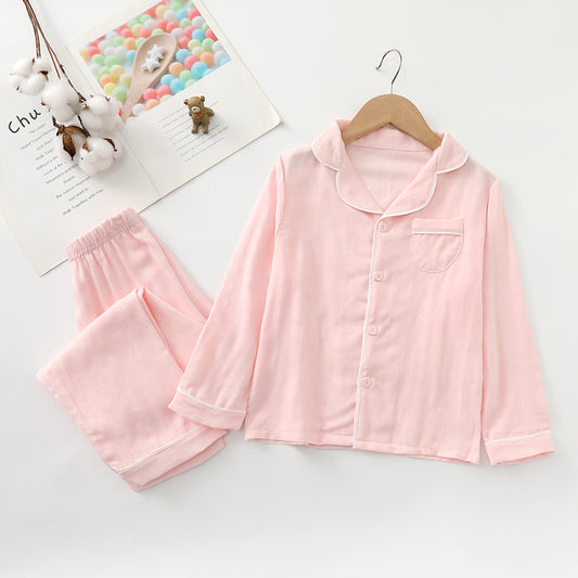 Pink Kids Cotton Gauze Pajama Set