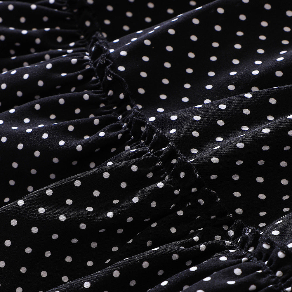 A-Line Puff Sleeve Polka Dot Dress