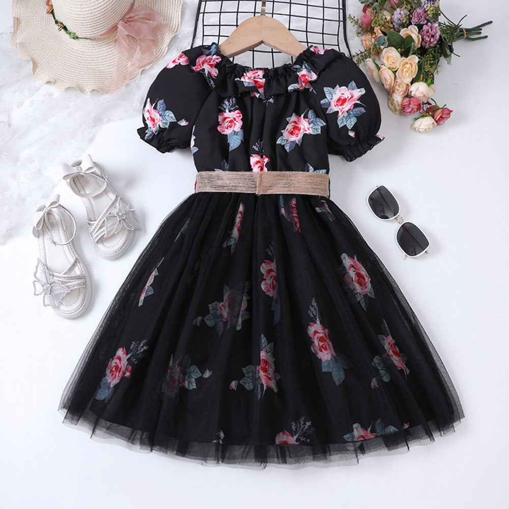 A-Line Floral Mesh Dress