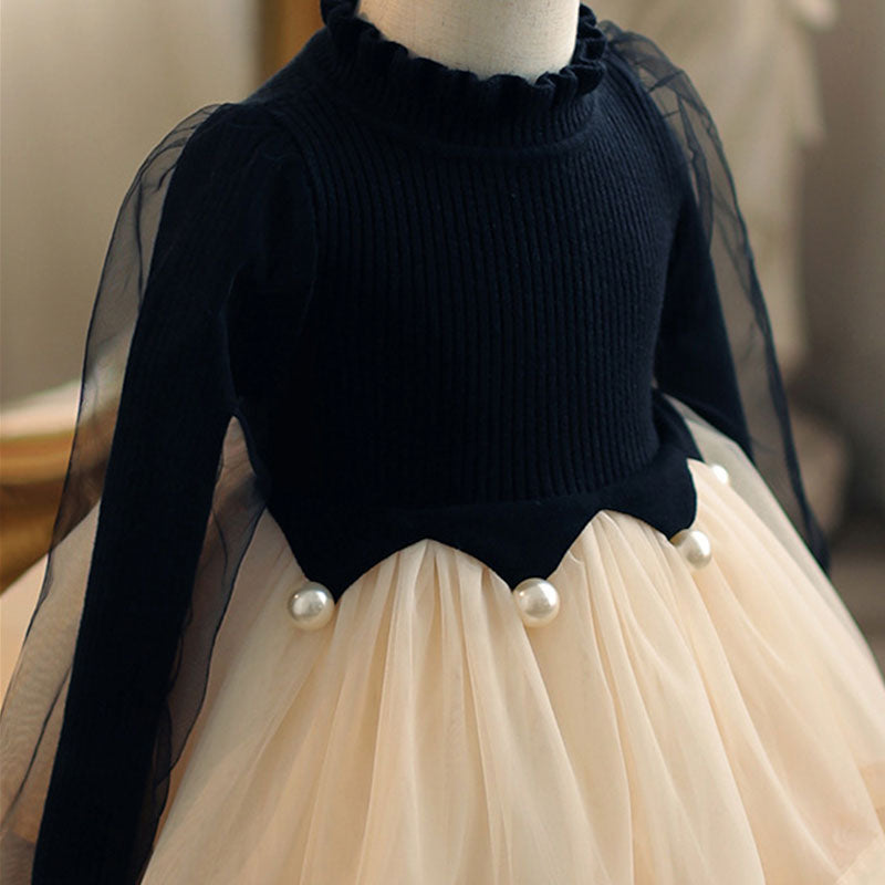 فستان تنورة بناتي من القطن باللون الأسود