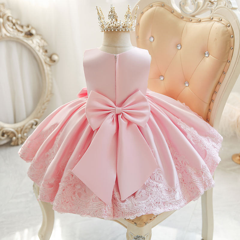 Pink Long Lace Bow Dress Pajama Set