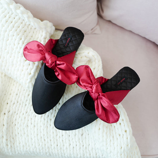 Black Indoor Bow Design Home Slippers