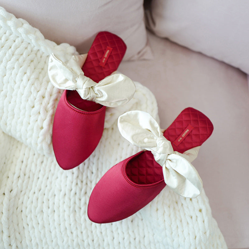 Red Indoor Bow Design Home Slippers