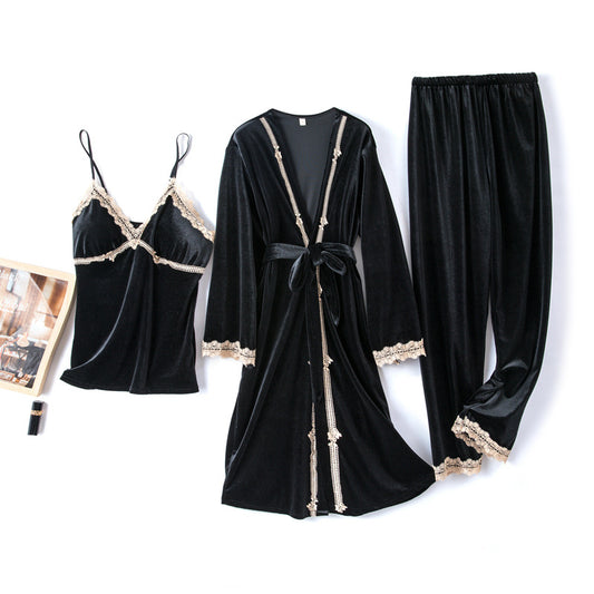 Black Velvet 3pc Nightgown Set