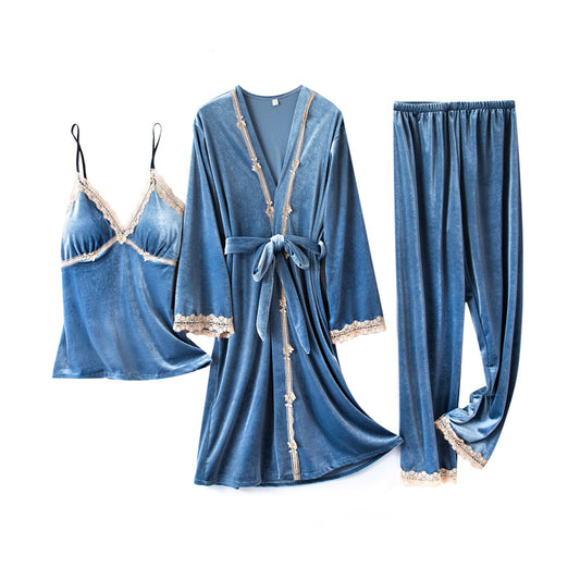 Blue Velvet 3pc Nightgown Set
