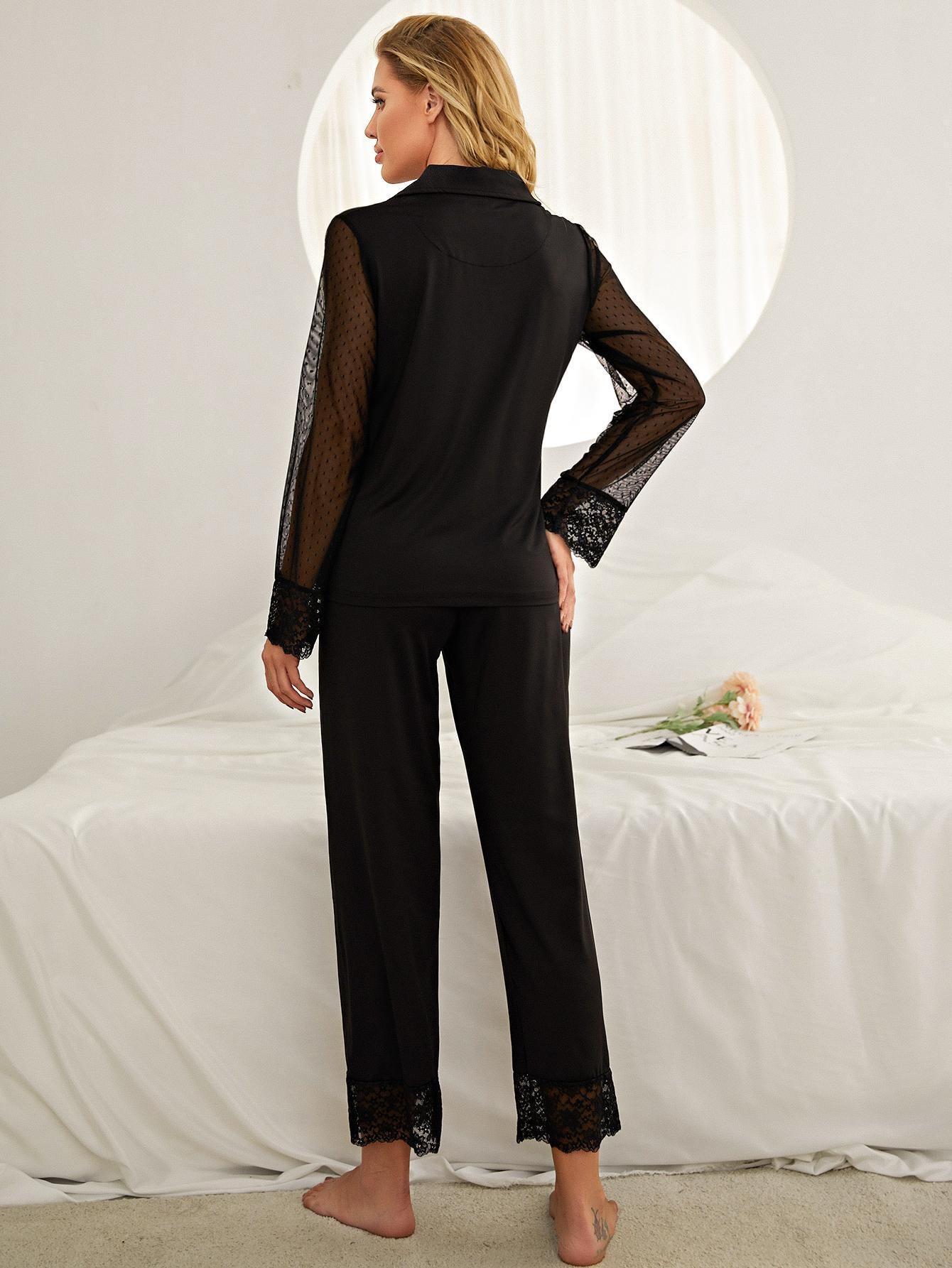 Black Lace Mesh Pajama Set