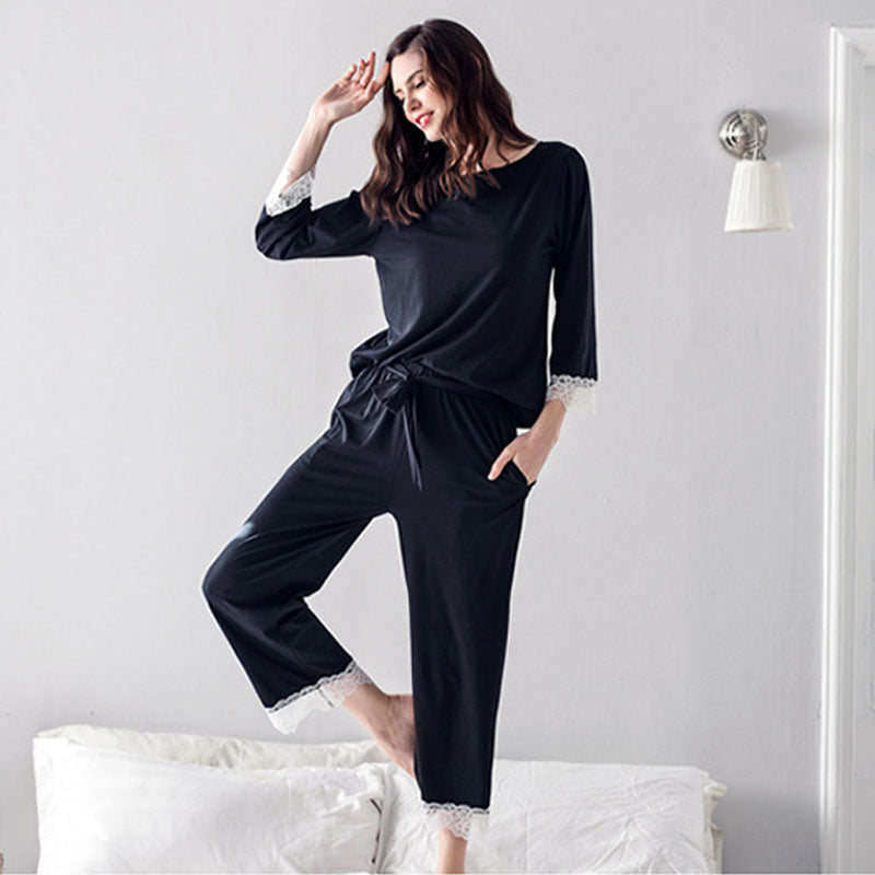 Black Modal Lace Pajama Set