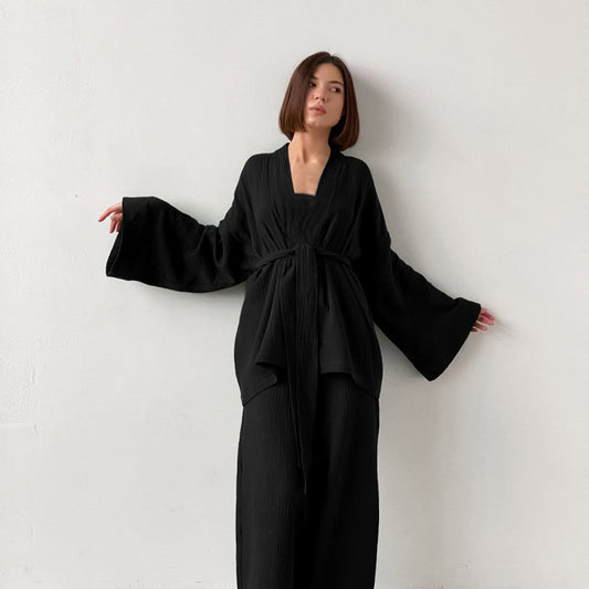 Black French Loose Nightgown Set