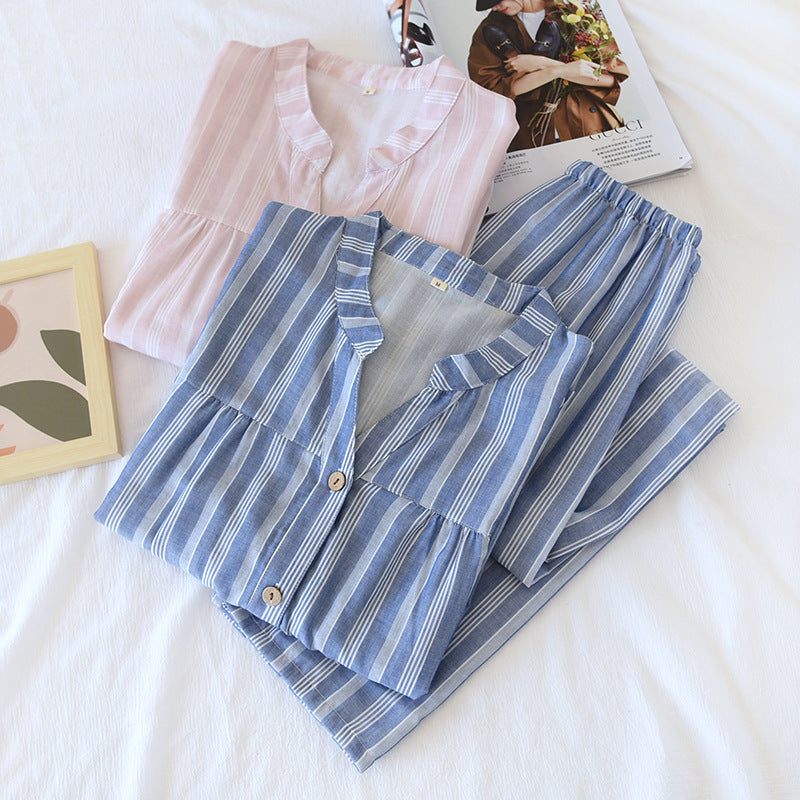Cotton V-Neck Double Gauze Pajama Set