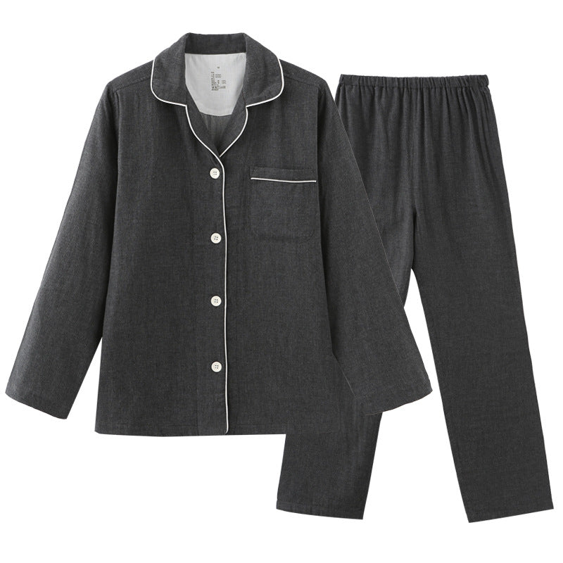 Black Cotton Double Gauze Pajama Set