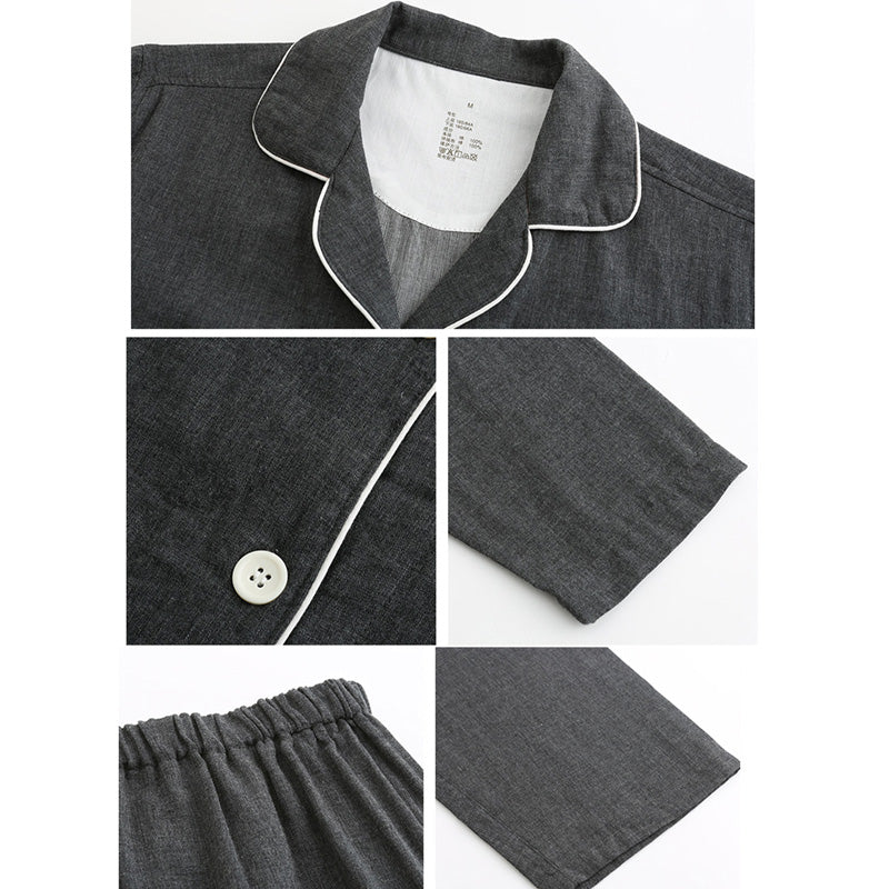 Black Cotton Double Gauze Pajama Set