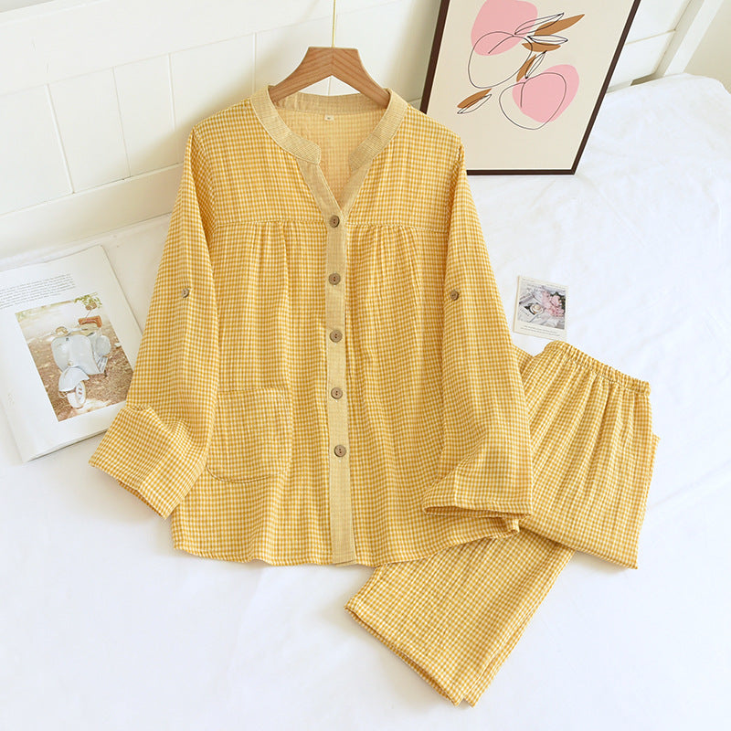 Yellow Cotton Double Gauze Pajama Set