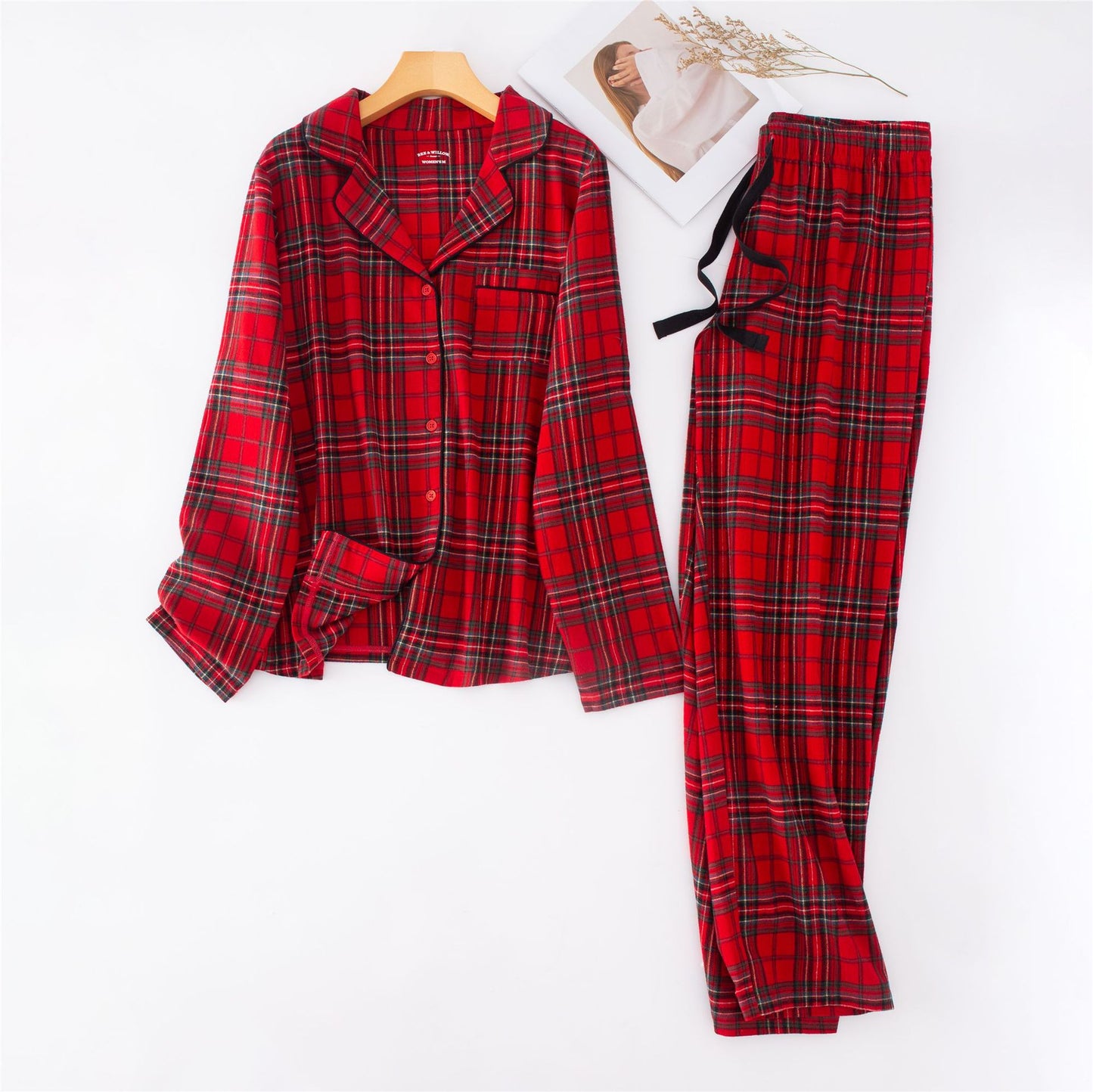 Cotton brushed red plaid pajama set
