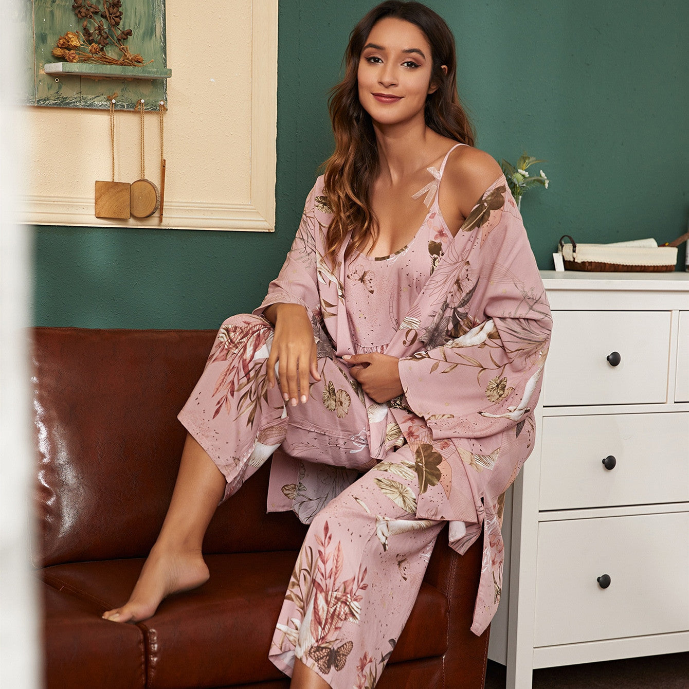 Pink Casual Cotton 3pc Pajama Set
