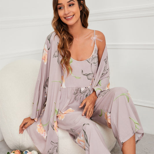 Light Purple Casual Cotton 3pc Pajama Set