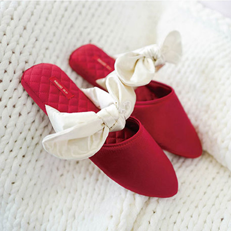 Red Indoor Bow Design Home Slippers