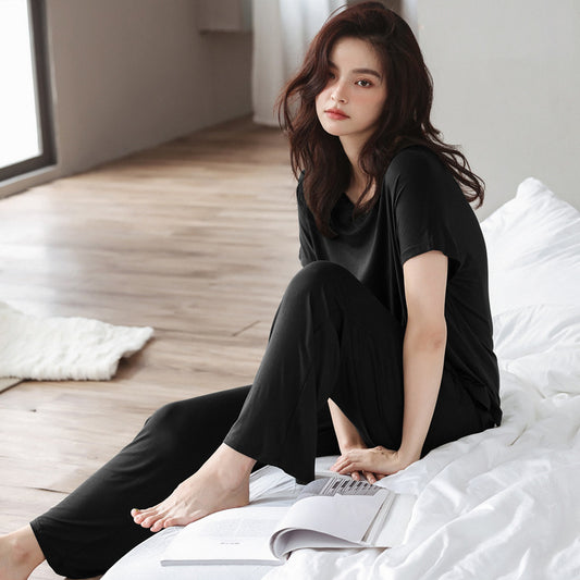 Black Modal 100% Cotton Loose Fit Pajama Set